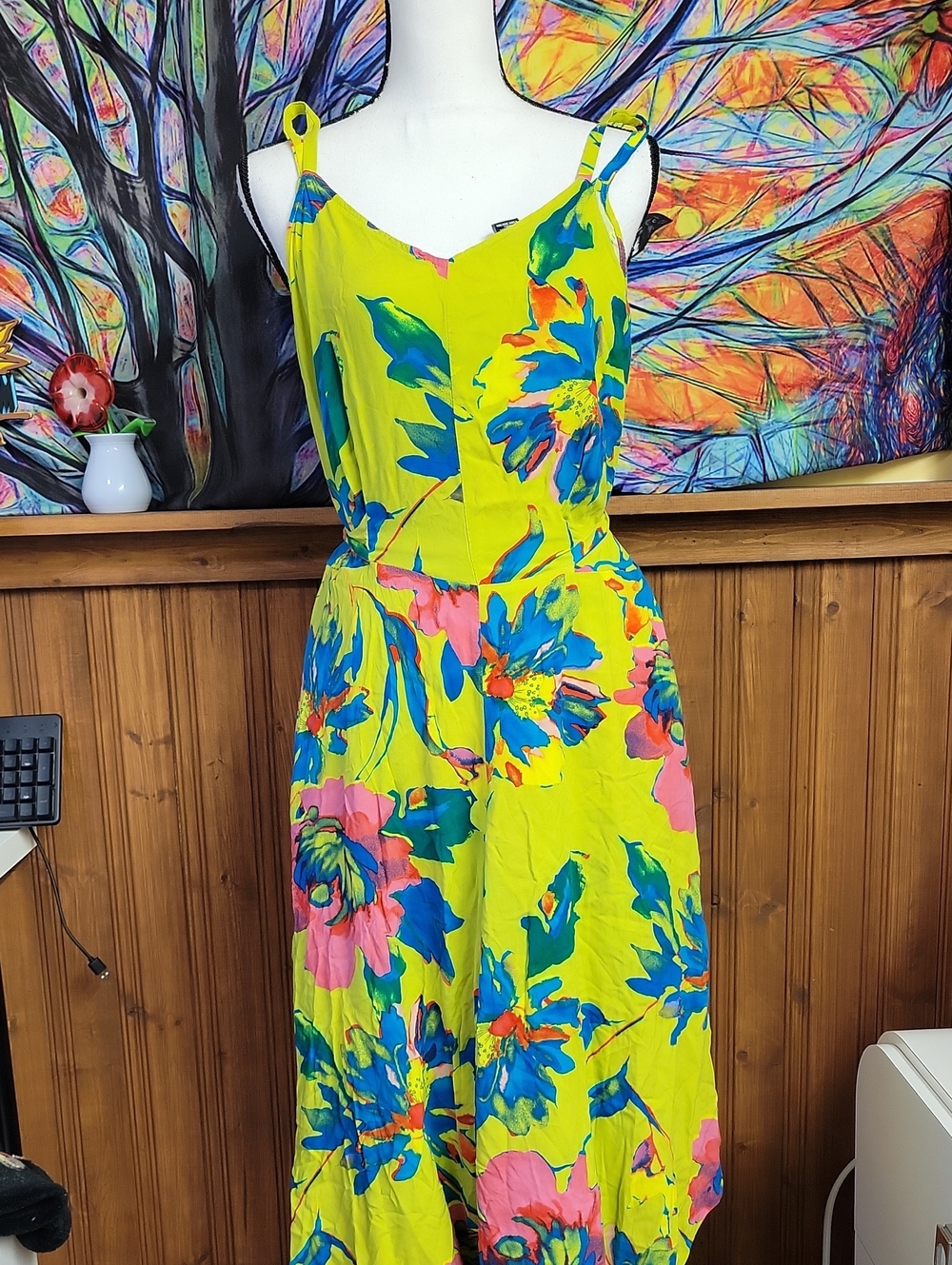 MSK Bright Floral Spaghetti-Strap Midi Dress - Yellow Floral xl